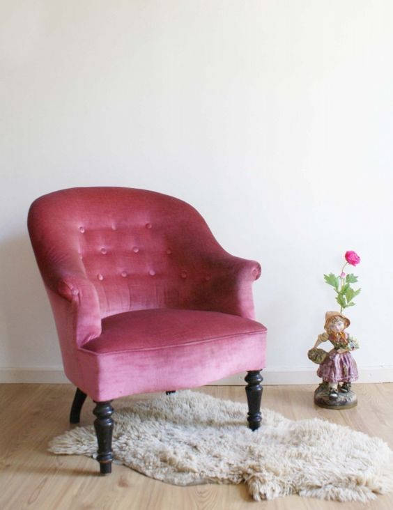Vintage roze fauteuil - Velvet Green | Verhuur & Styling