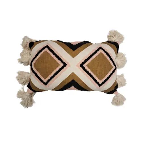 Kussen roze beige zwart met getuft dessin 30 x 50 cm